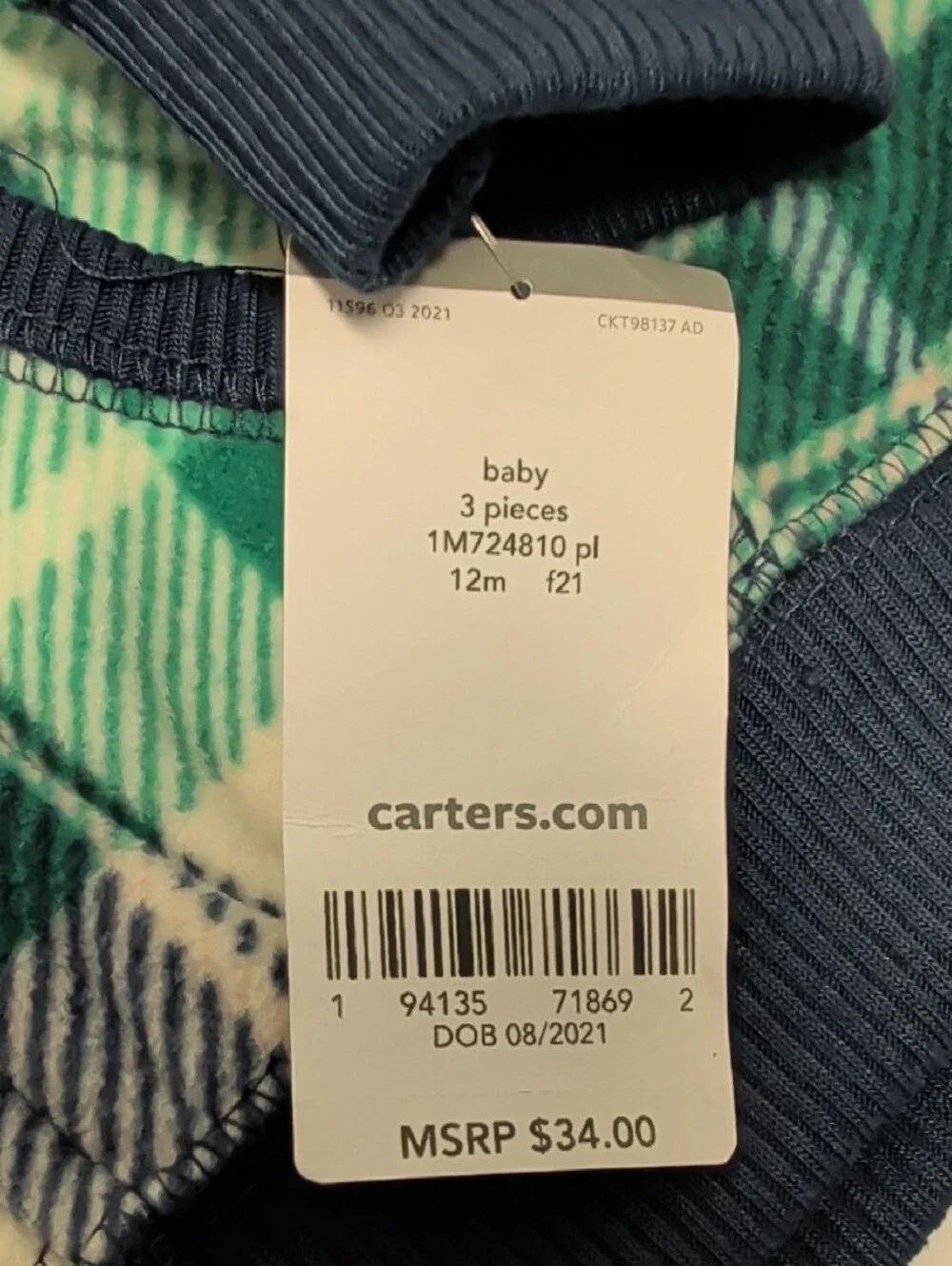 Carter's Plaid Sherpa-Lined Hooded Jacket - Teal, Navy & Cream - Picture 3 of 5